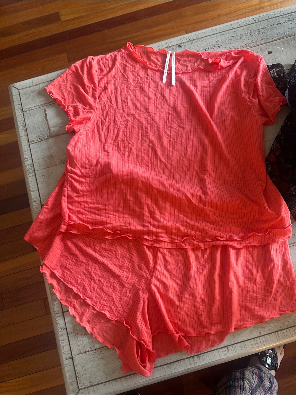 Anthropologie Coral Ruffle-Trim Short Sleeve Pajama Set